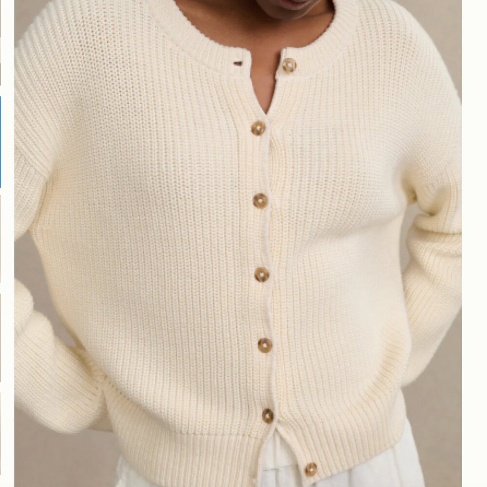 Jenni Kayne Cotton Hayes Crewneck Cardigan - XS - Ivory